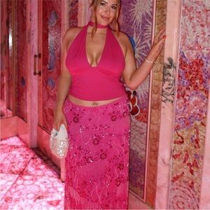 Pink Halter Top and Skirt Set